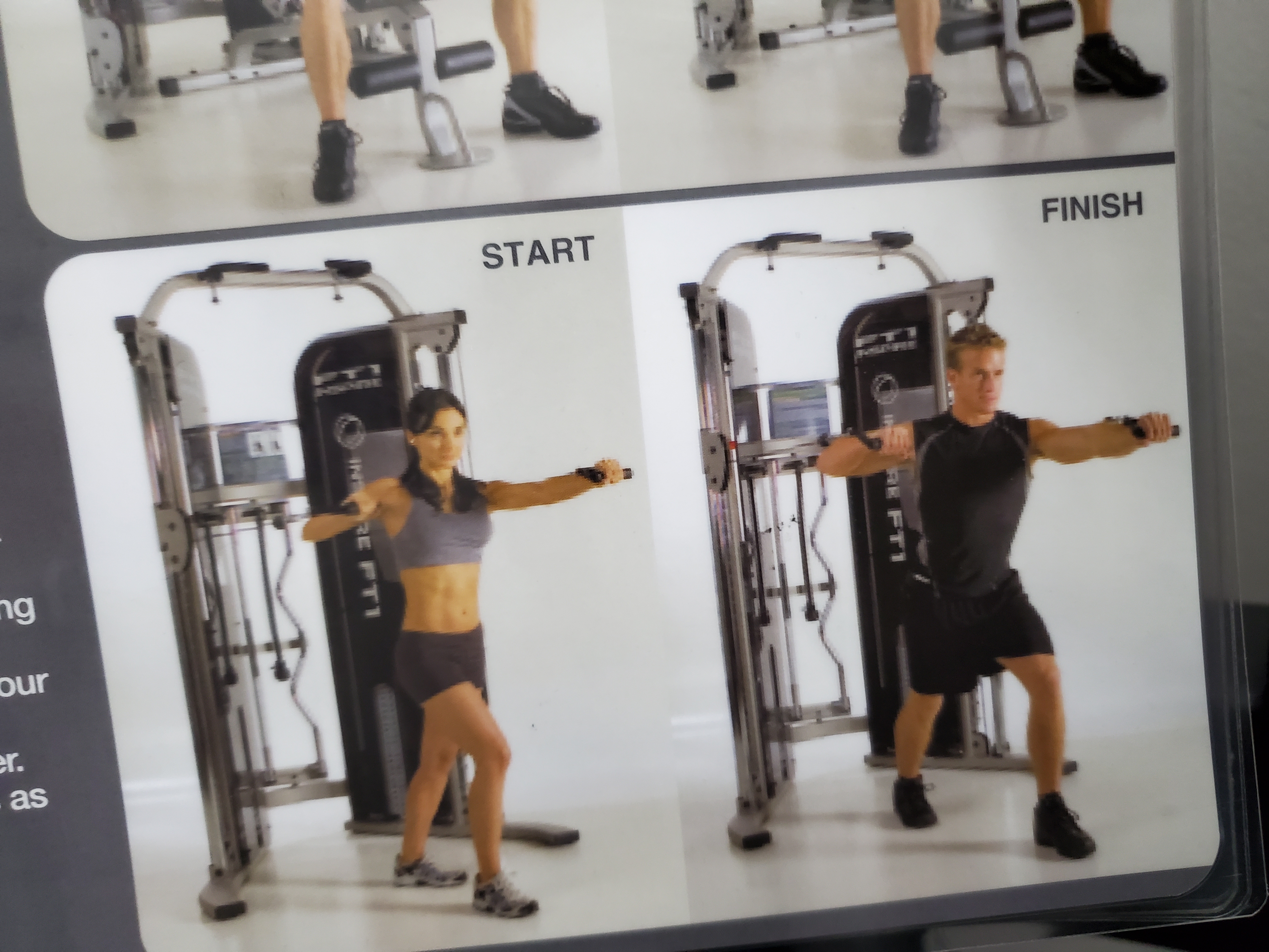 instructions for an exercise where step 1 shows a woman starting the exercise, and step 2 shows a man finishing the exercise.