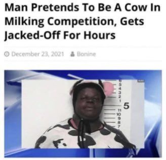 Man Pretends To Be A Cow In Milking Competition, Gets Jacked-Off For Hours